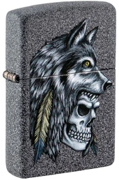 Žiebtuvėlis Zippo Wolf Skull Feather Design 29863, pilka kaina