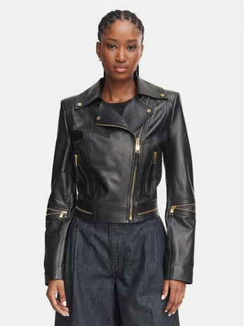 Elisabetta Franchi Odinė striukė GD-01Z-66E2-V1490 Juoda Regular Fit