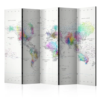 Artgeist Pertvara - Room divider – Baltas-colorful world map 225x172
