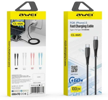 USB kabelis Awei CL-182C USB-C to USB-C 1.0m baltas