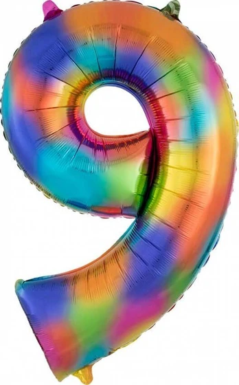 AMSCAN Balon foliowy cyfra 9 tęczowy - 86 cm - 1 vnt. universalus