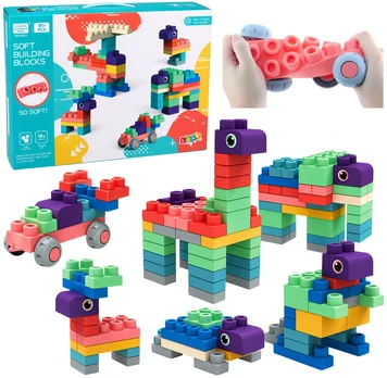 Lean Toys Soft Sensory Silicone Construction Blocks Colorful 80 pcs.