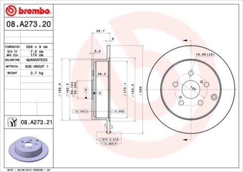 Stabdžių diskas BREMBO 08.A273.21