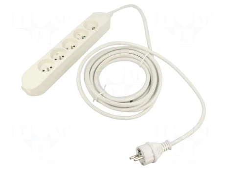 Extension lead | 3x2.5mm2 | Sockets: 5 | PVC | white | 1.5m | 16A | PRO