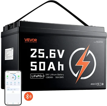VEVOR 24V 50Ah LiFePO4 ličio baterija su Bluetooth