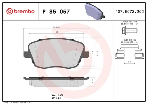 Brake pads - tuning Xtra P 85 057X front