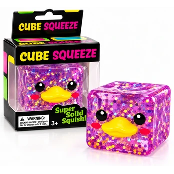 Cube sqeeze – antisresinis squishy žaislas ančiukas, violetinis