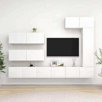 Televizoriaus spintelių komplektas, 7 dalių, baltas