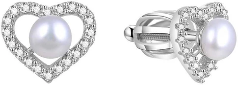 Beneto Sidabrinis heart earrings with real pearl AGUP1659PS