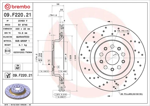 Stabdžių diskas BREMBO 09.F220.21