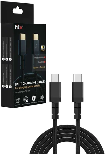 Fit2 Greitojo įkrovimo laidas FITWS003, 60W, (Type C - Type C), juodas