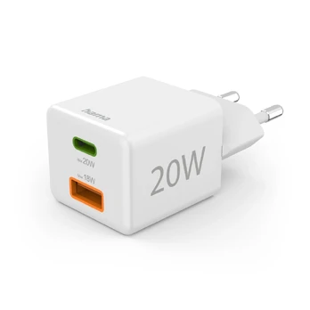 Hama 00201991 20 W greitasis mini įkroviklis su USB-C ir USB-A, baltas