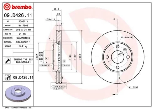 Stabdžių diskas BREMBO 09.D426.11