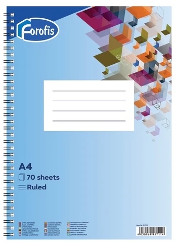 Bloknotas FOROFIS, A4, linija, 70 lapų, 60gsm, su spirale šone