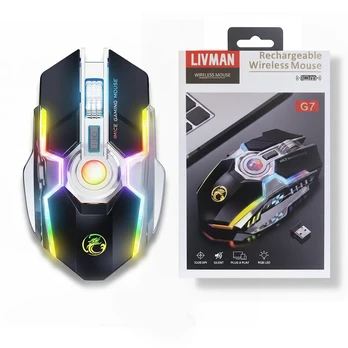 Įkraunama belaidė žaidimų pelė su 3200 dpi, rgb apšvietimu ir 7 mygtukais LIVMAN G7