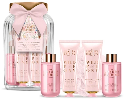 Grace Cole Gift set of care in a glass jar Peony, Peach & Raspberry 5 pcs