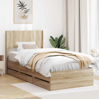 Lovos rėmas su saugojimu ir nugara Sonoma ąžuolas 100 x 200 cm