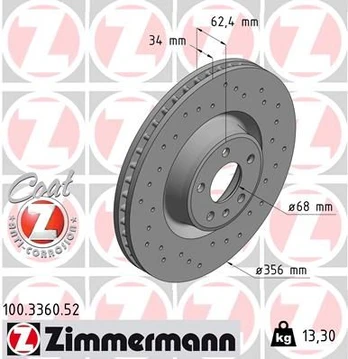 Stabdžių diskas ZIMMERMANN 100.3360.52