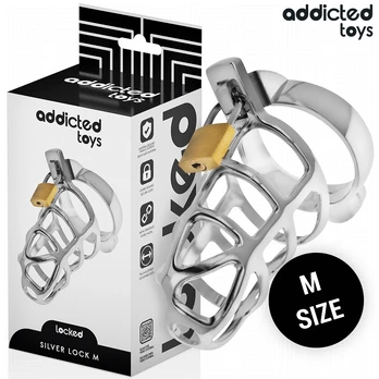 Addicted Toys Silver Lock Metal Chastity System Size M - Secure Design