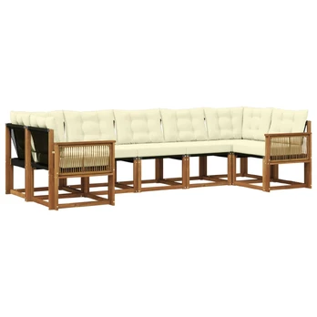 Lauko sofos komplektas su pagalve 7 pcs Natūralus ir grietinėlė