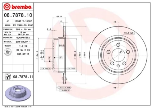 Stabdžių diskas BREMBO 08.7878.11