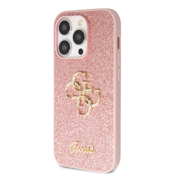 Dėklas Guess Glitter Script Big 4G - Apple iPhone 15 Pro Case pink