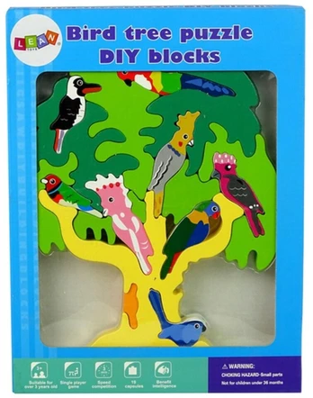 Medinė dėlionė Lean Toys Tree With Parrots
