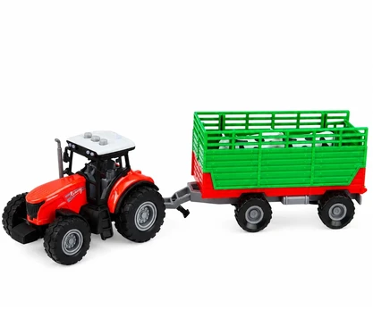 Lean Toys Tractor with Trailer for Transporting Animals Cow Figures Lights Sounds 4 pcs.