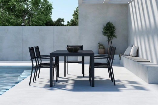 Capo Dining Table Extendable - Black + Copacabana Stacking Chair x 6