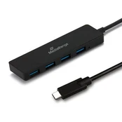 Šakotuvas MediaRange USB 3.0 HUB 1:4 Type-C auf USB bus-powered sw kaina