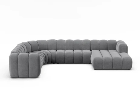 Velvet Modular Panoramic Left Corner Sofa, "Lupine", 6 Seats, 370x280x70, Grey