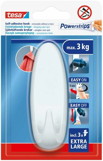 tesa HACZYKI SAMOPRZYLEP.POWERSTRIPS 1 SZT.OWALNY DUŻY Baltas