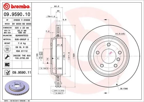 Stabdžių diskas BREMBO 09.9590.11
