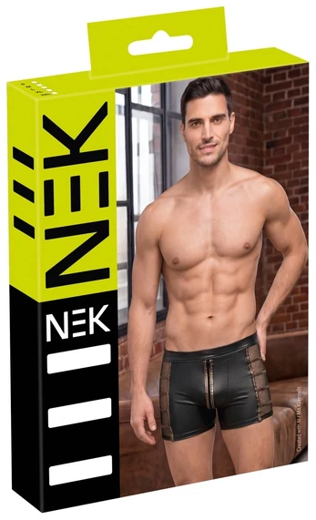 NEK Men's Net Pants L Black Wetlook Bronze Accents