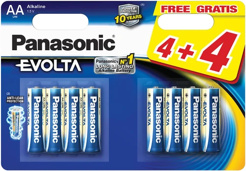 Elementai PANASONIC EVOLTA ALKLINE AA, 1,5V, 15A, LR6, 8 vnt. (4+4)