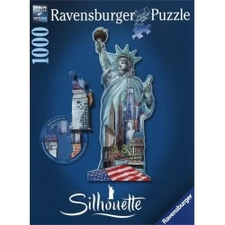 Puzzle 1000 Silhouette Libery Statue - RAVENSBURGER dėlionė