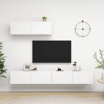 TV staliukas Televizoriaus spintelės, 3vnt., baltos spalvos, MDP