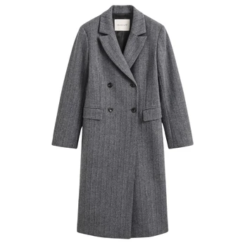 Paltas moterims, Pilka, Tailored striped wool coat