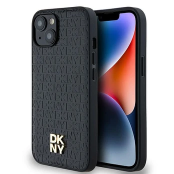 Dėklas DKNY PU Leather Repeat Pattern Stack Logo MagSafe Case for iPhone 14 Juodas