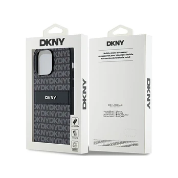 Dėklas DKNY PU Leather Repeat Pattern Tonal Stripe Case for iPhone 14 Pro Juodas