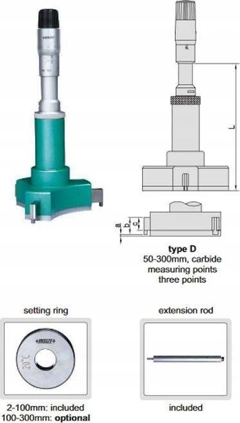 Insize Dydis MEDIA 3-POINT. ANALOGAS. 125-150