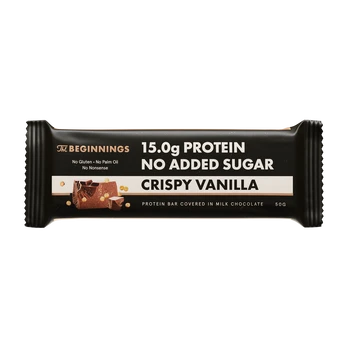 Batonėlis THE BEGINNINGS, vanilės skonio, be pridėtinio cukraus, 50 g