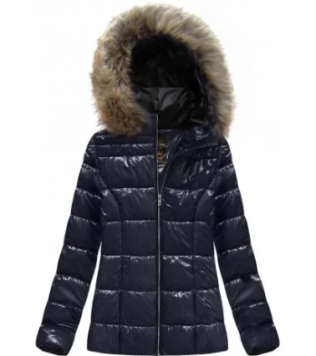 GLOSSY QUILTED NAVY JACKET (7695) striukė