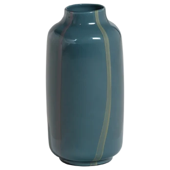 SELENA VASE GLASS PETROL BLUE WITH STRIPE GREY