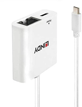 Adapteris USB Lindy 43284 USB-C - RJ45 + USB-C Balta (43284)