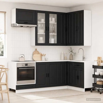 Virtuvės vienetas PORTO 8 pcs Juoda Apdirbta mediena