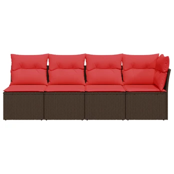 Keturvietė sodo sofa su pagalvėlėmis, ruda, poliratanas