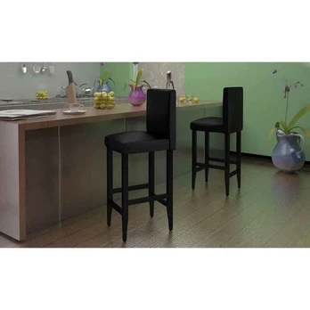 Baro kėdės, 6 vnt., dirbtinė oda, juodos