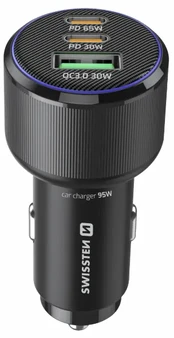 Swissten PD 2x USB-C / USB Car Charger 95W with USB-C - USB-C Cable 1m