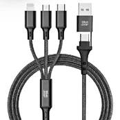USB kabelis 4in1 Blue Star (C172) lightning+MicroUSB+USB-C (12W 2.4A) 1.2M kaina